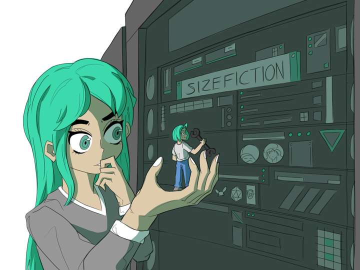 A girl holding a tiny is trying to fix a server together with them
